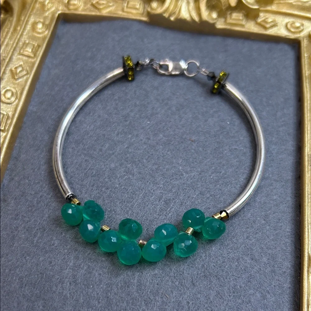 Elegant 925 Silver and Green Crystal Beaded Bracelet - Picture 1 of 6